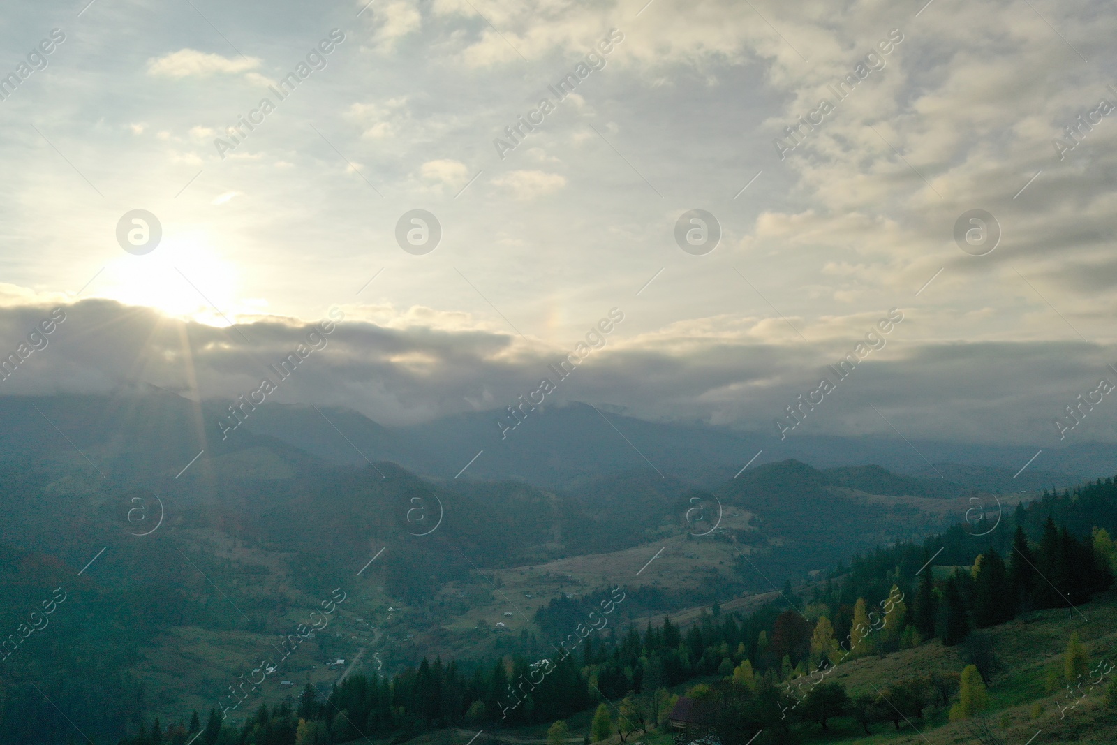 Photo of Aerial view of beautiful mountain landscape at sunrise