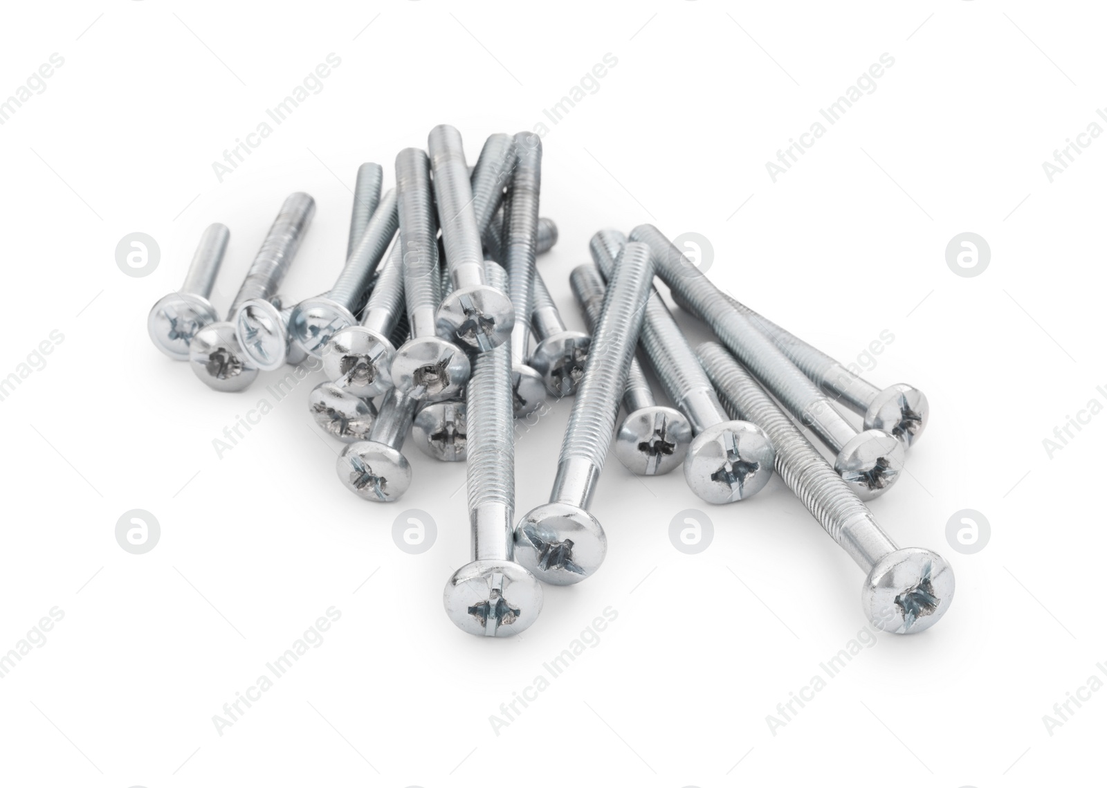 Photo of Metal bolts isolated on white. Hardware tool