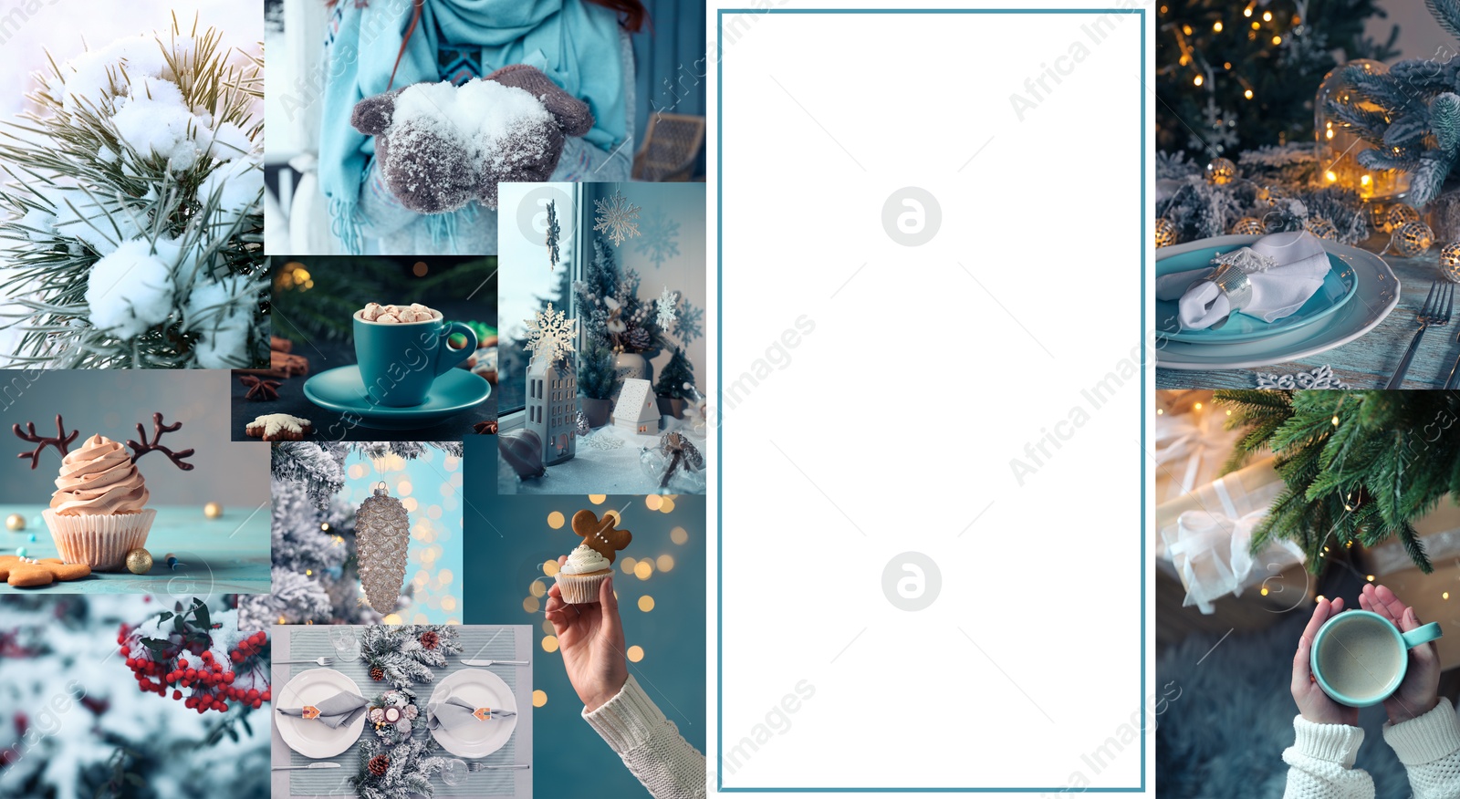 Image of Christmas themed collage, banner design. Collection of festive photos, space for text