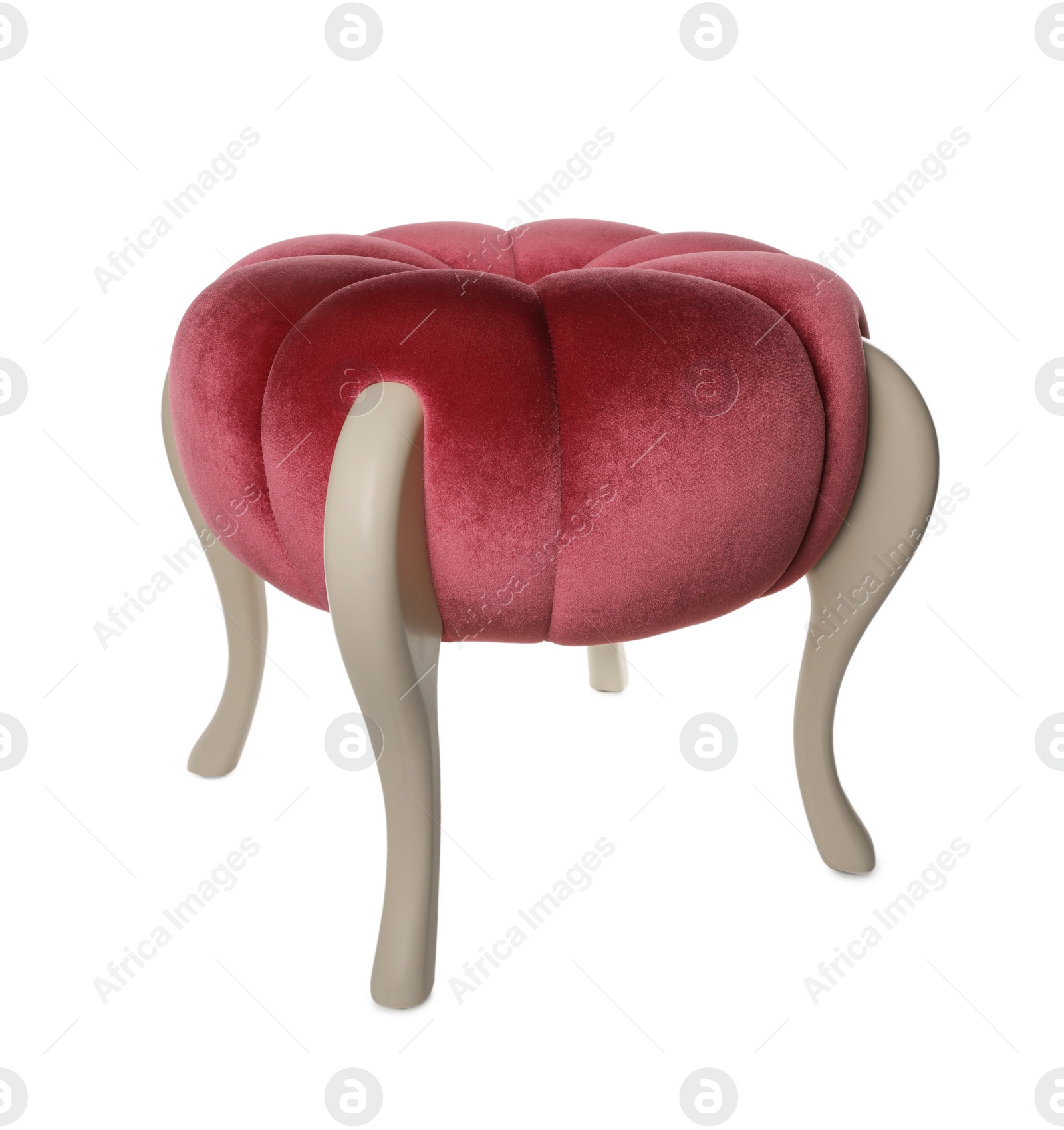 Photo of Stylish pink velvet ottoman isolated on white