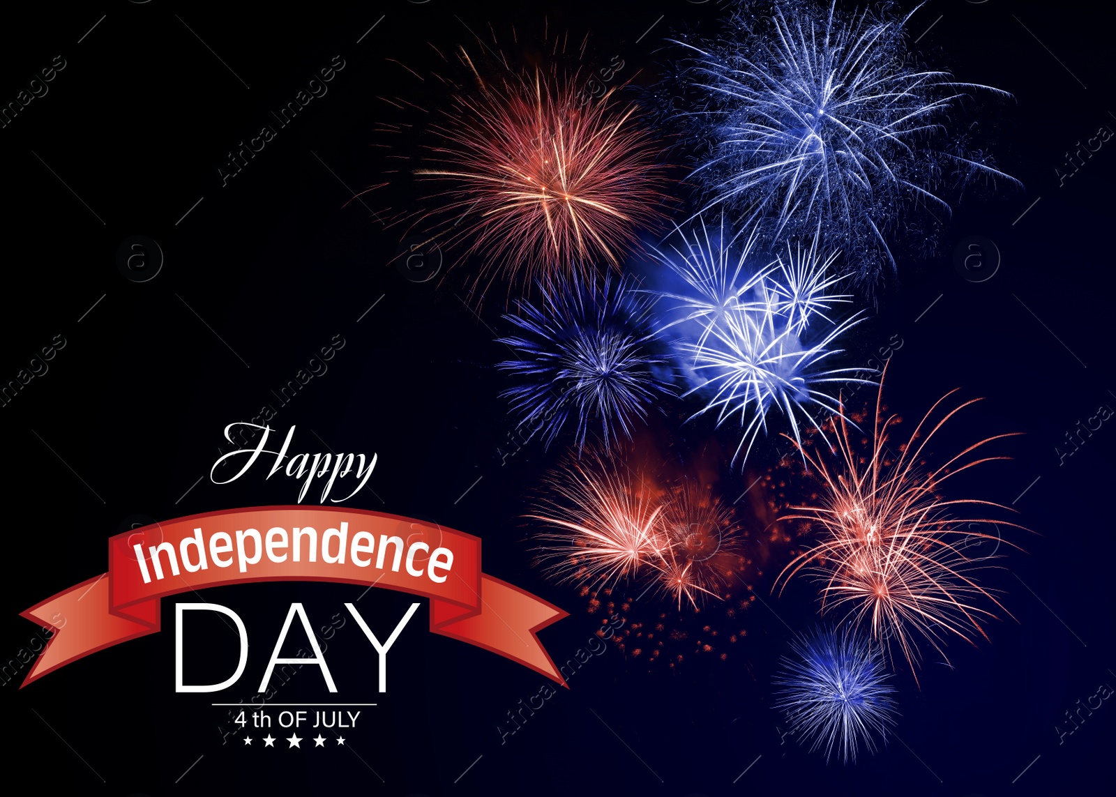 Image of 4th of July - Independence Day of USA. Beautiful bright fireworks lighting up night sky