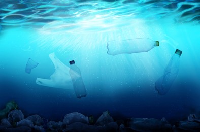 Image of Plastic garbage in ocean. Marine pollution 