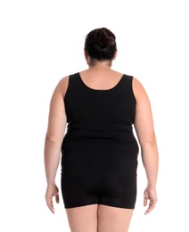 Fat woman on white background. Weight loss