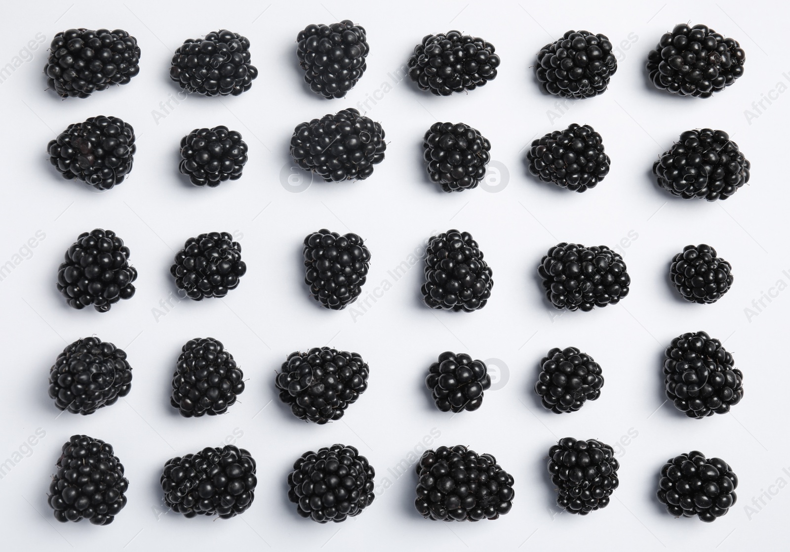 Photo of Flat lay composition with ripe blackberries on white background