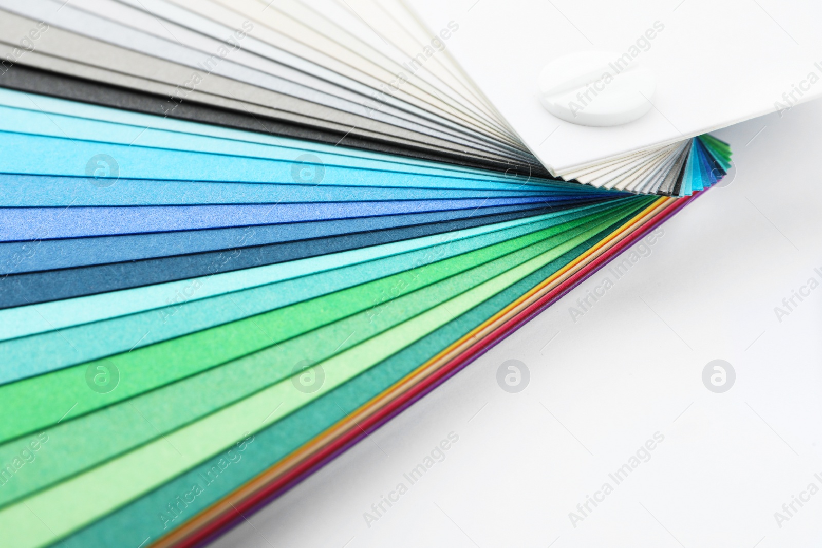 Photo of Color palette samples on white background, closeup