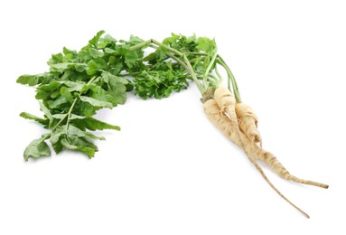 Tasty fresh ripe parsnips on white background