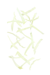 Image of Set with falling pieces of cabbage on white background