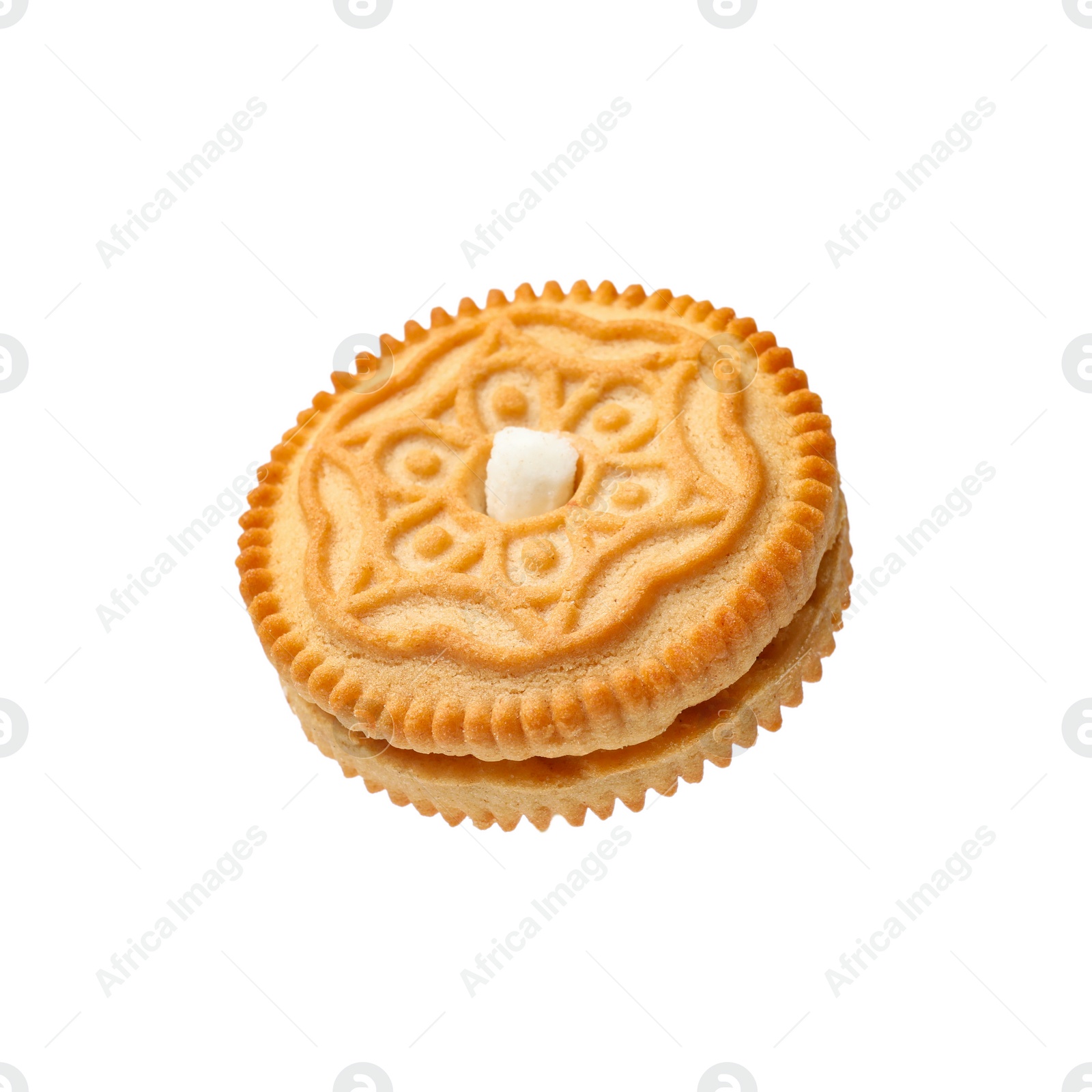 Photo of One tasty sandwich cookie isolated on white