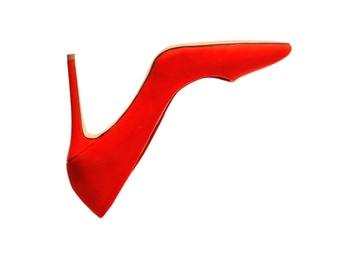 Photo of Stylish high heel shoe on white background