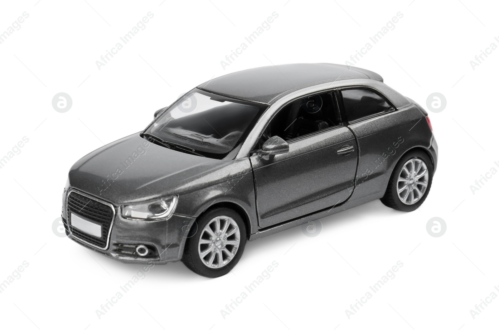 Photo of Grey car isolated on white. Children's toy