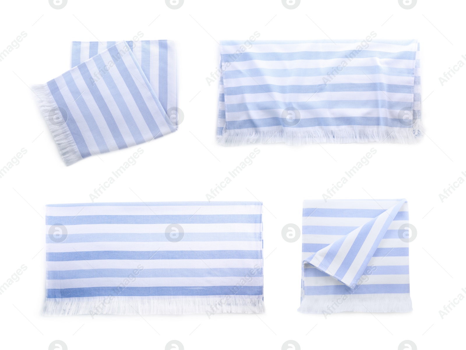 Image of Set with soft towels on white background, top view 