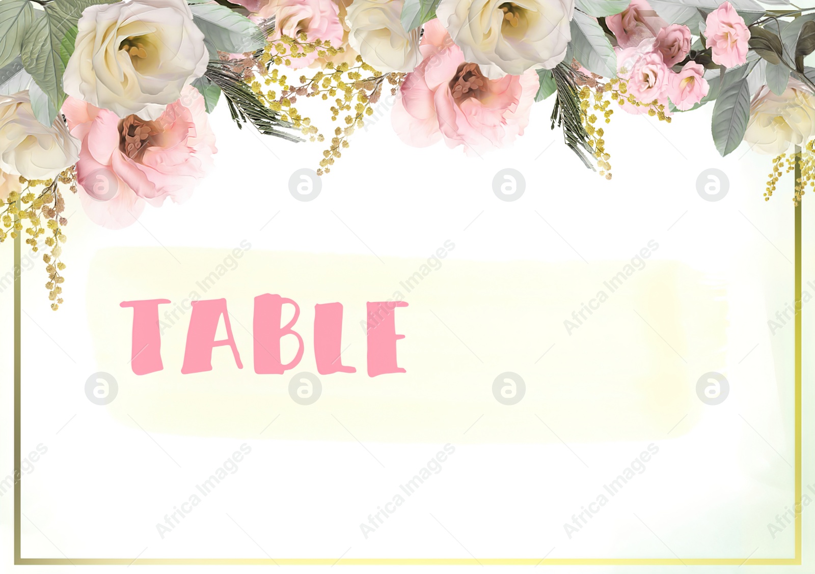 Illustration of Elegant wedding place card with floral design. Mockup