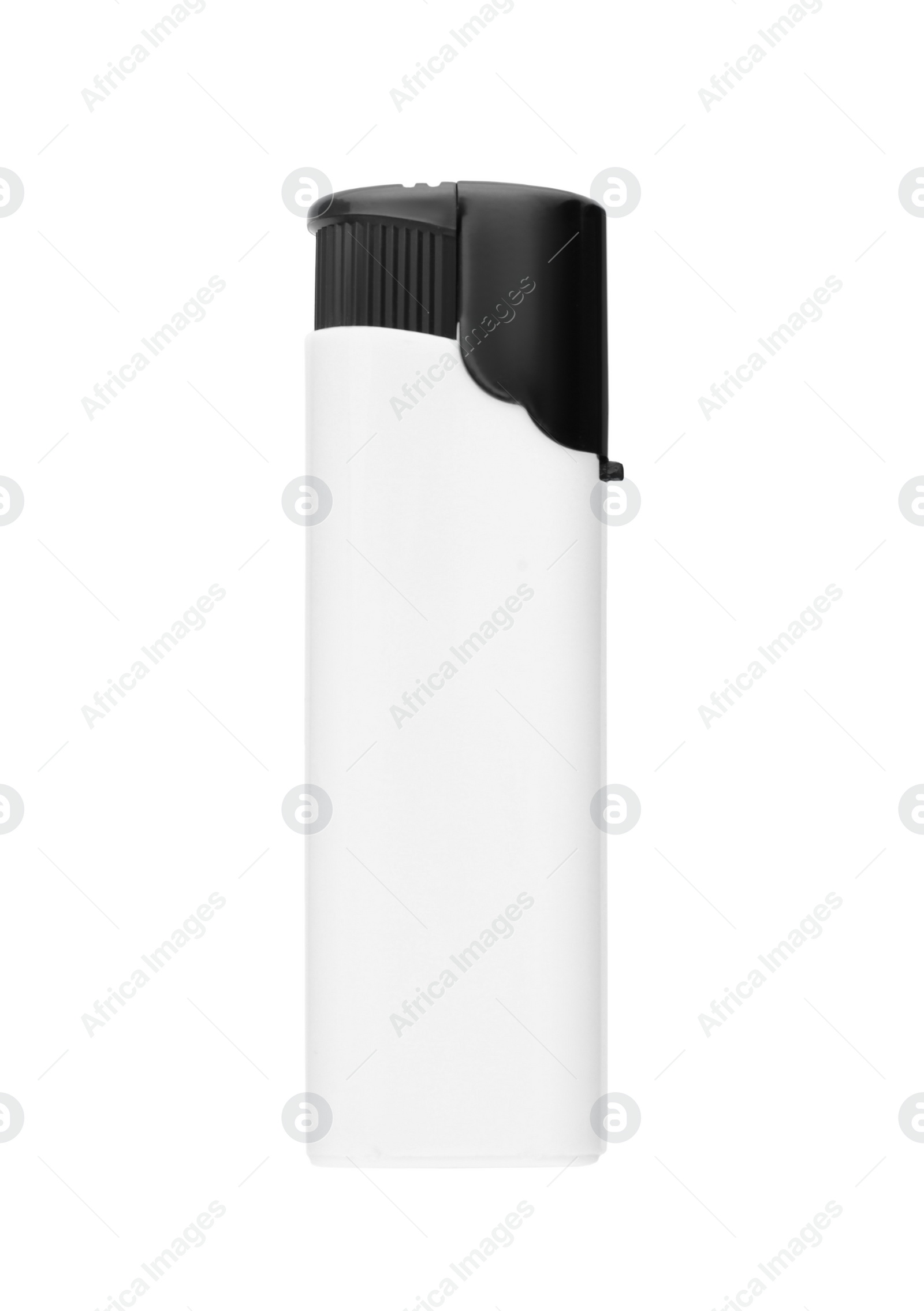Photo of Stylish small pocket lighter isolated on white, top view