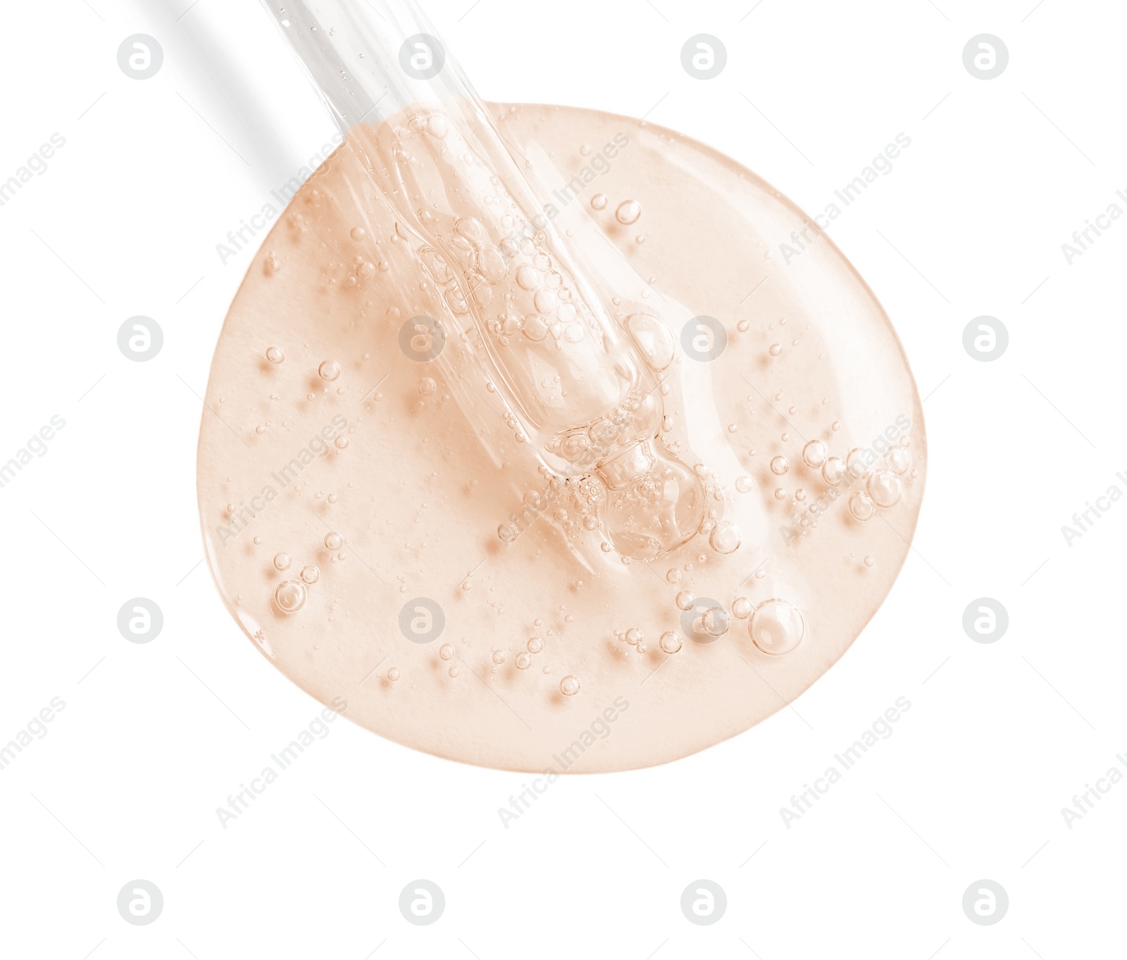 Image of Dropper with serum on white background, top view. Skin care product