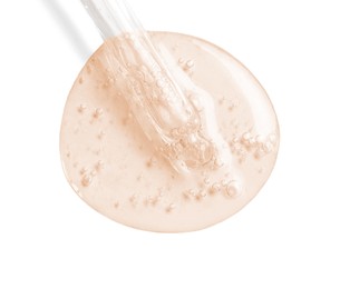 Image of Dropper with serum on white background, top view. Skin care product