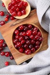 Photo of Fresh ripe cranberries on table, top view