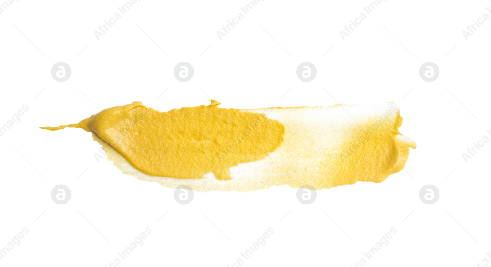 Photo of Tasty mustard isolated on white, top view. Spicy sauce