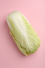 Photo of Fresh ripe Chinese cabbage on pink background, top view