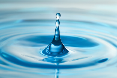 Photo of Splash of clear water with drops as background, closeup