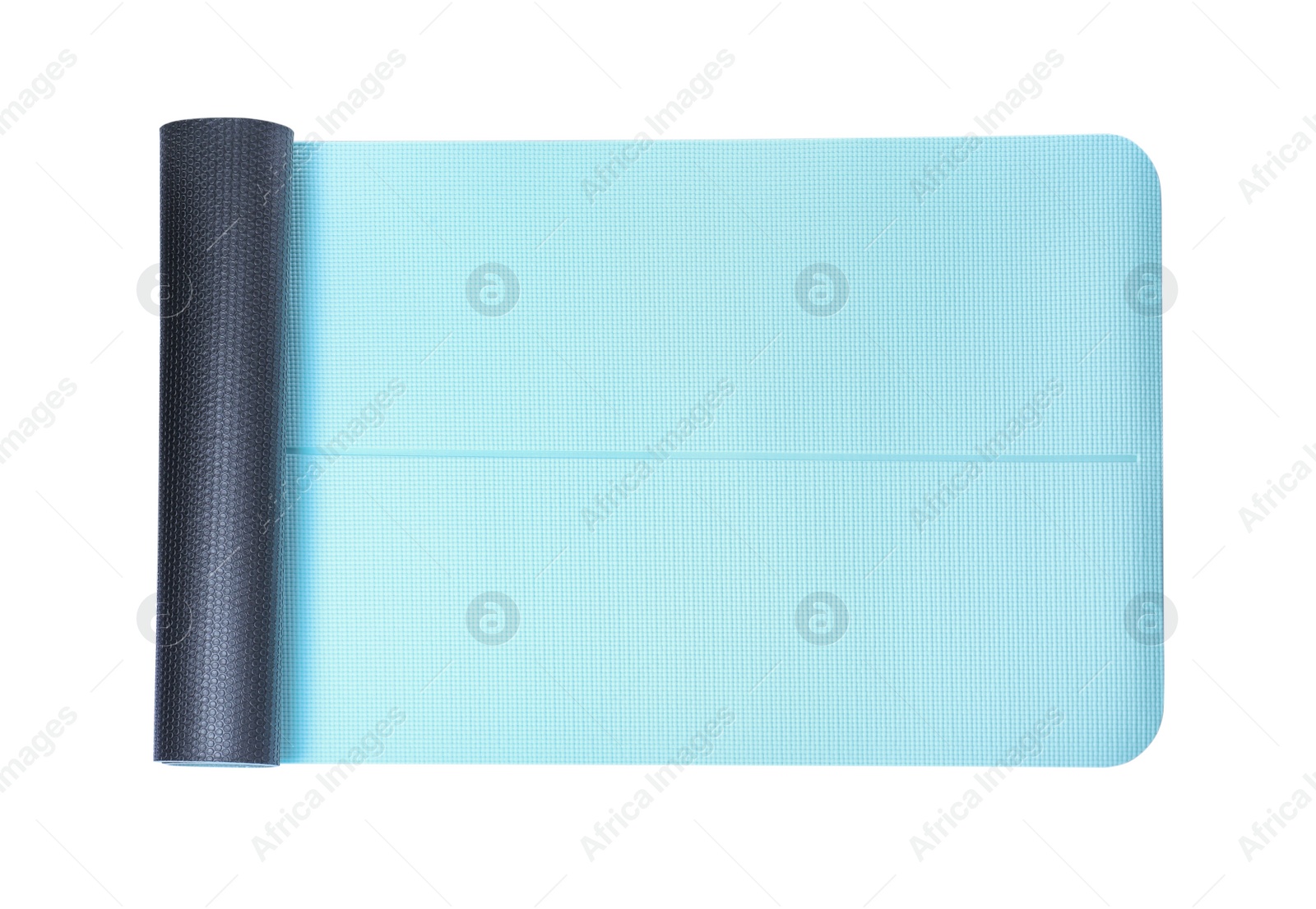 Photo of Light blue camping mat isolated on white, top view