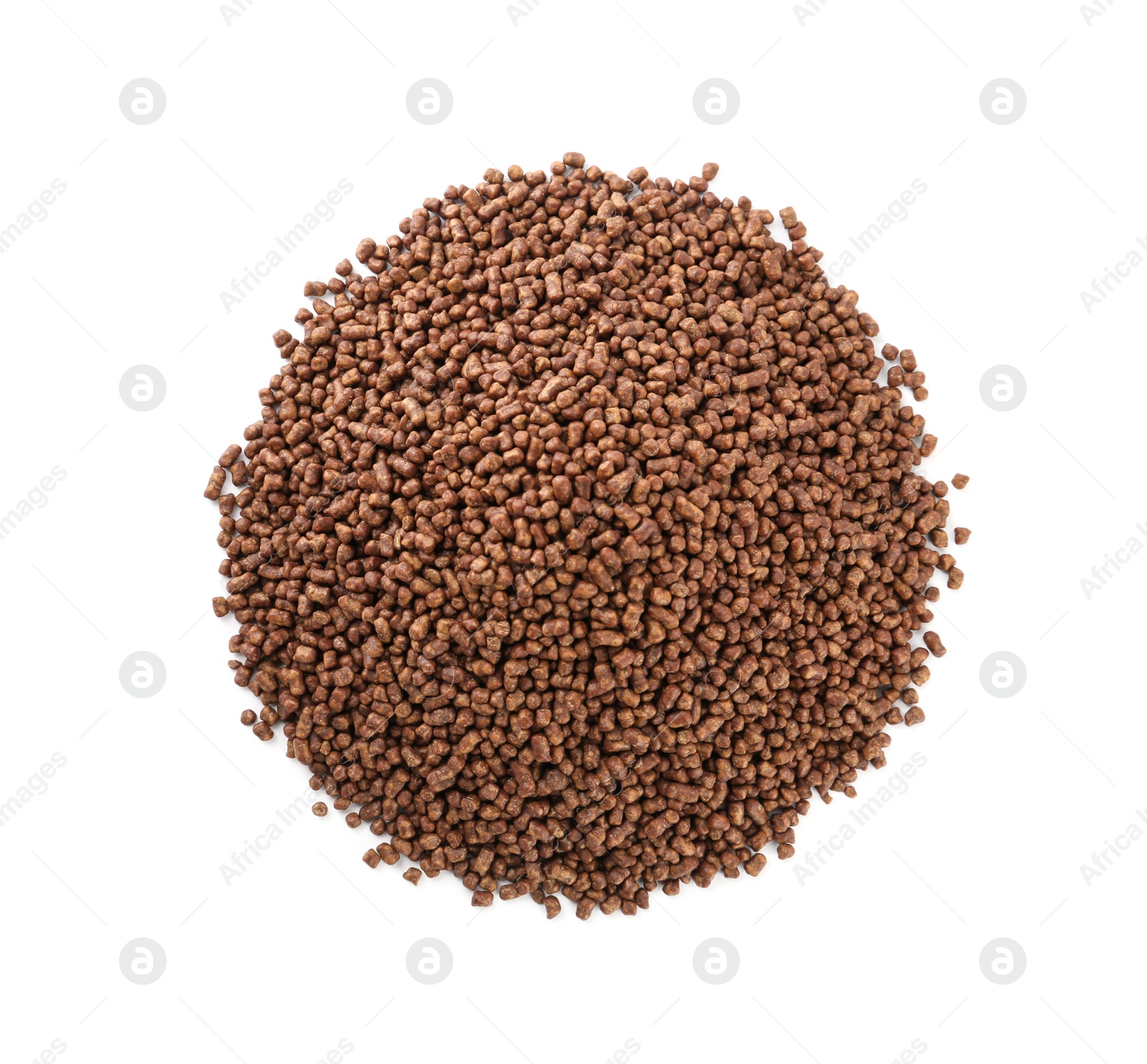 Photo of Pile of buckwheat tea granules on white background, top view