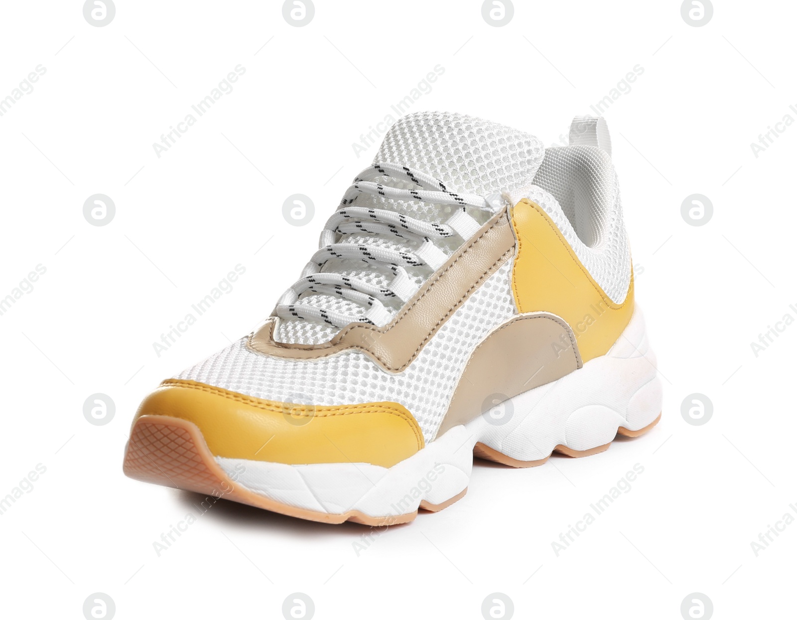 Photo of Comfortable modern sports shoe on white background