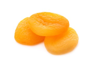 Photo of Tasty apricots on white background. Dried fruits