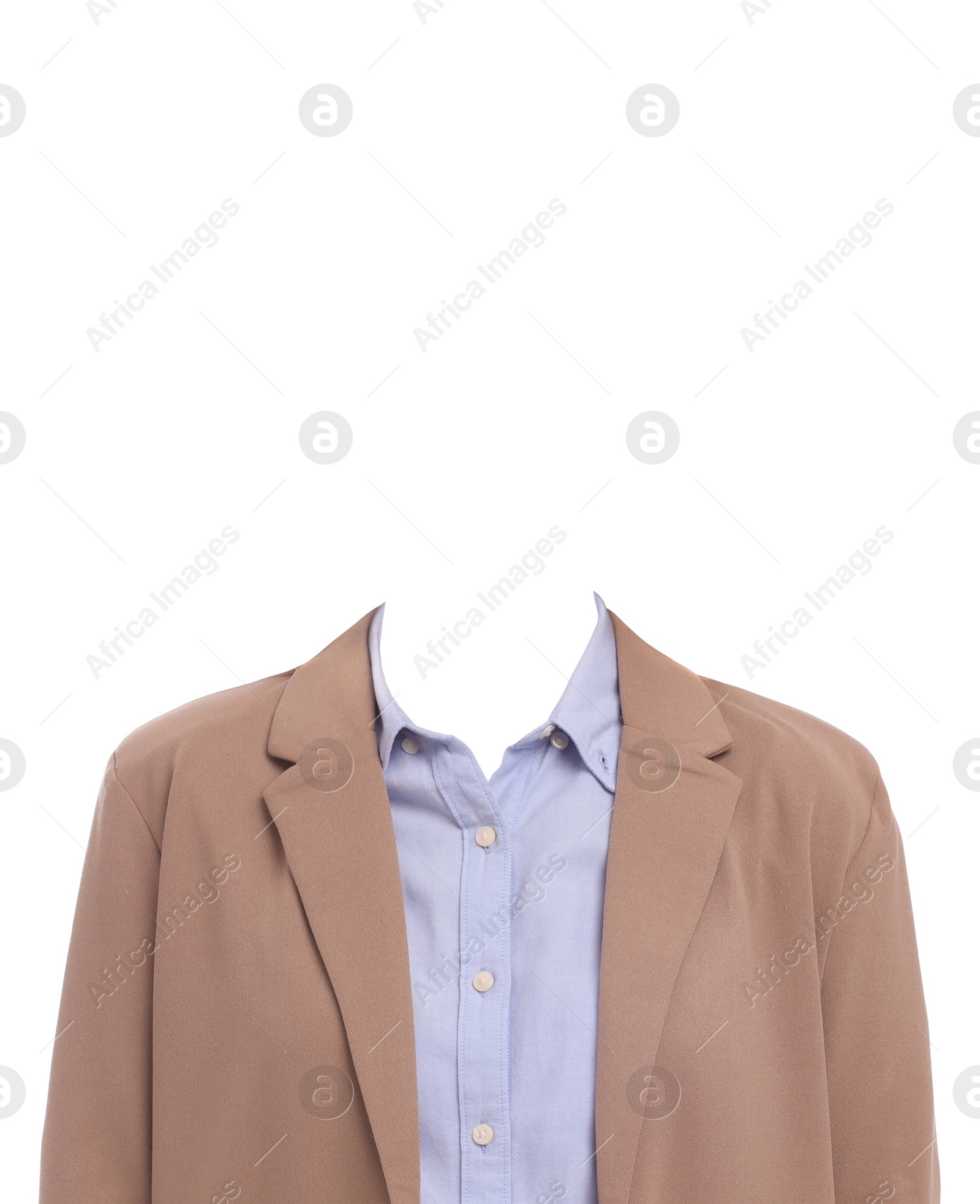 Image of Outfit replacement template for passport photo or other documents. Formal wear isolated on white