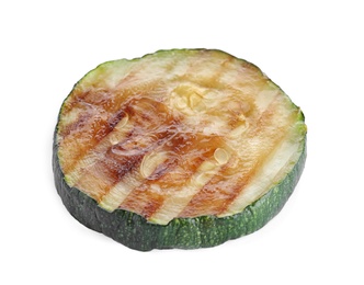 Photo of Delicious grilled zucchini slice on white background