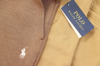 Photo of Leiden, Netherlands - December 6, 2023: Polo Ralph Lauren clothing tag on garment, top view