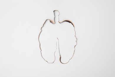 Photo of No smoking concept. Lungs with burnt borders made of paper on white background, top view