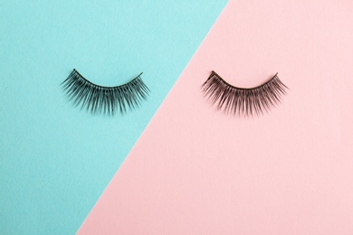 False eyelashes on color background