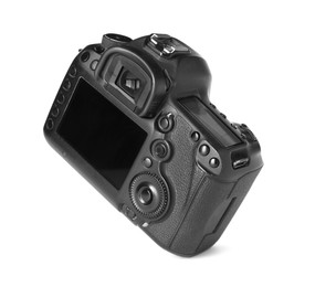 Photo of Modern digital camera isolated on white. Photography equipment