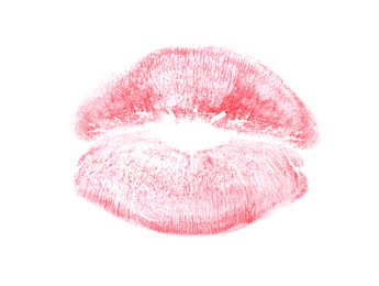 Photo of Pink lipstick kiss mark isolated on white