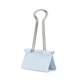 Photo of One binder clip isolated on white. Stationery item