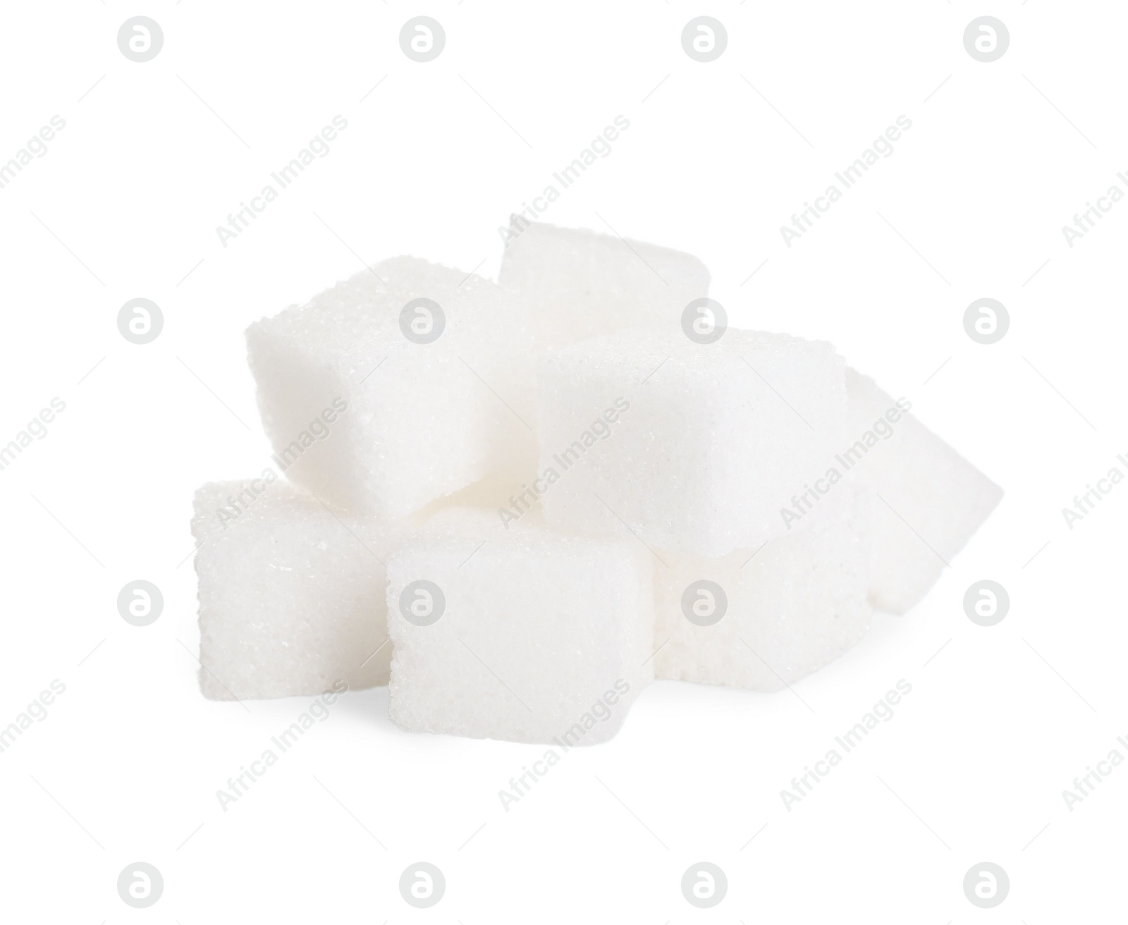 Photo of Pile of sugar cubes isolated on white