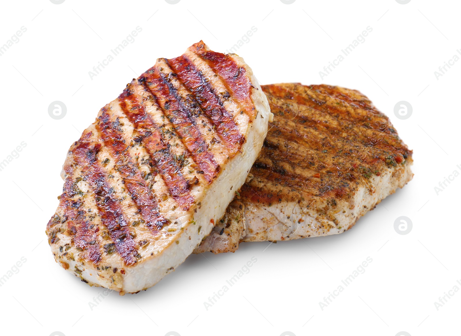 Photo of Delicious fried pork steaks isolated on white