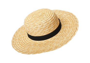Straw hat isolated on white. Stylish headdress