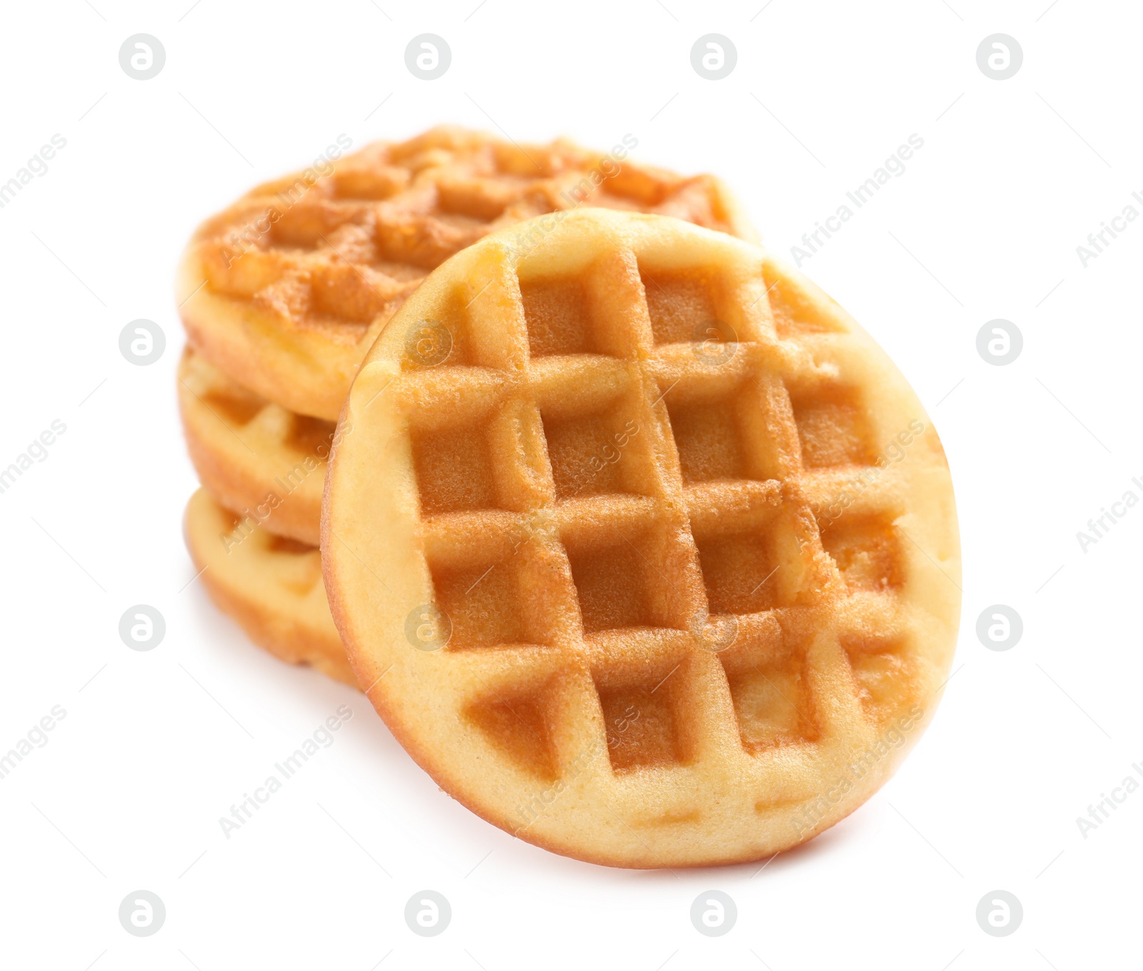 Photo of Delicious waffles for breakfast on white background