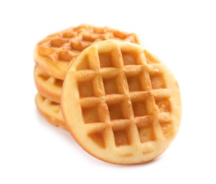 Photo of Delicious waffles for breakfast on white background