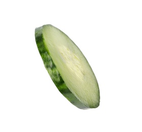 Cut fresh green cucumber on white background