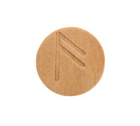 Photo of Wooden rune Ansuz isolated on white, top view