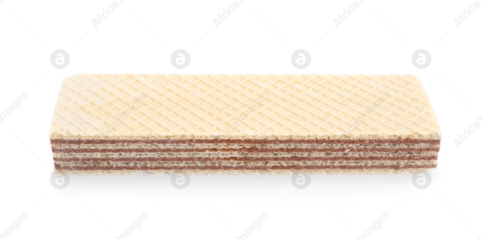 Photo of Delicious crispy wafer on white background. Sweet food