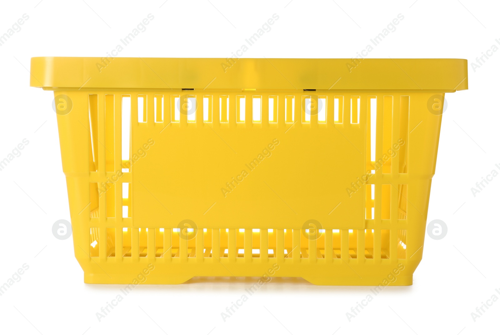 Photo of Color plastic shopping basket on white background