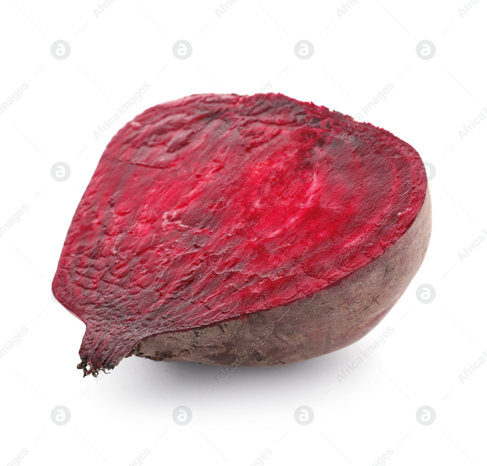 Photo of Cut beet on white background. Taproot vegetable