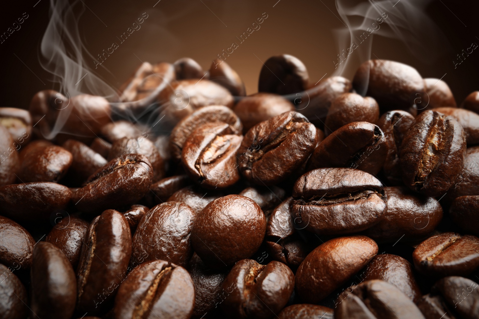 Image of Pile of roasted coffee beans, closeup view 