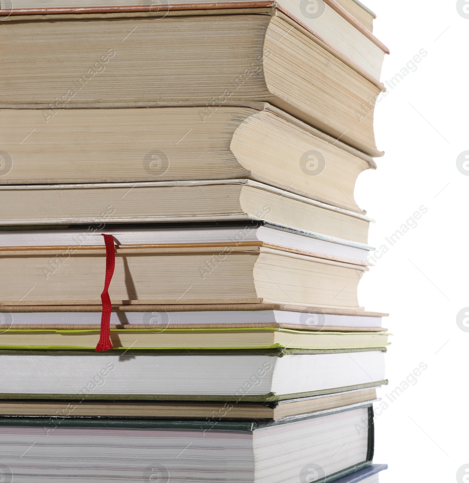 Photo of Stack of many different books isolated on white