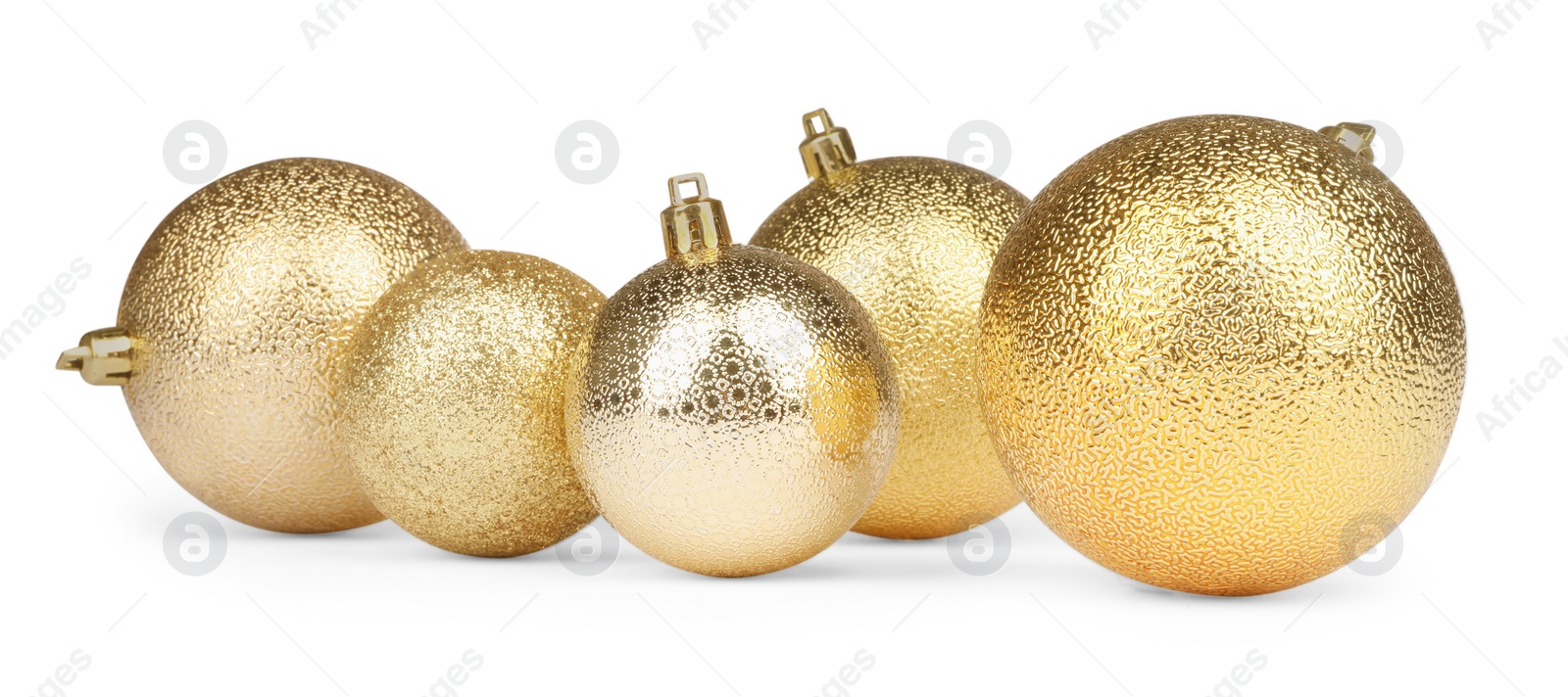 Photo of Beautiful golden Christmas balls isolated on white