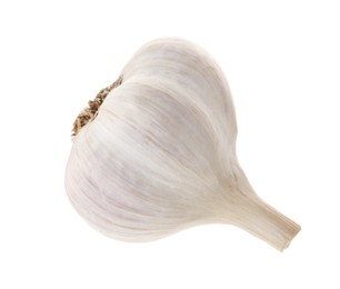 Photo of Unpeeled head of fresh garlic isolated on white