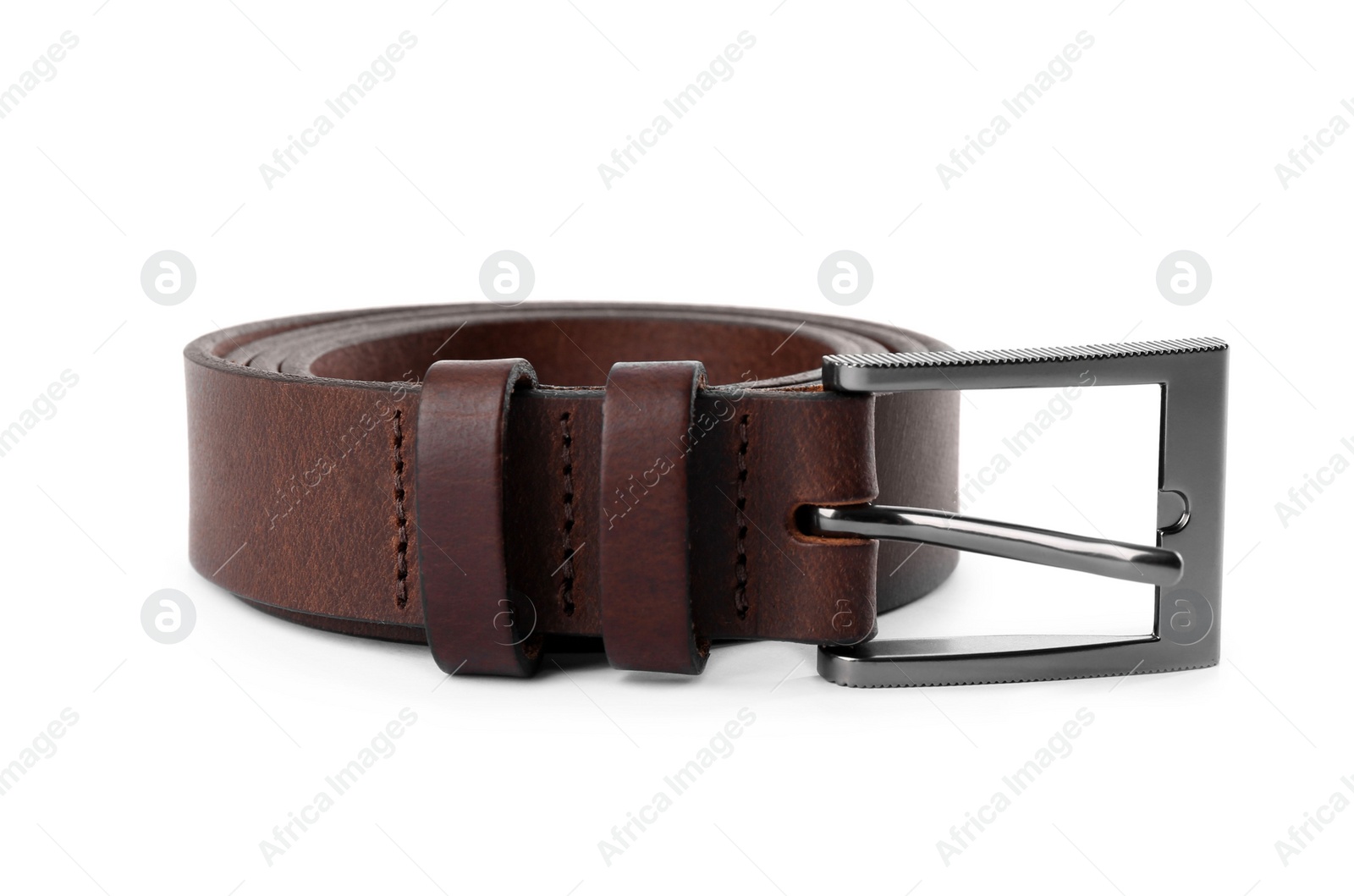 Photo of Stylish brown leather belt isolated on white